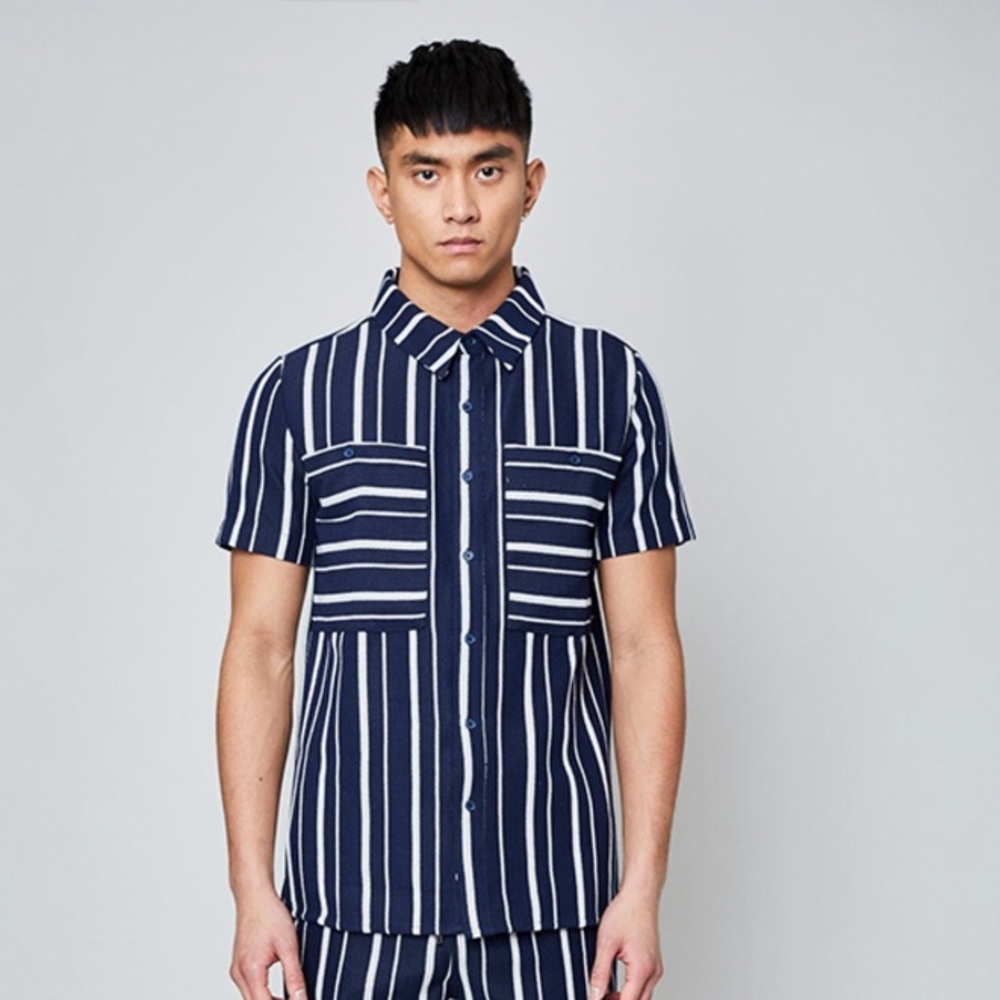 NATIVE YOUTH Navy and White Striped Shirt
